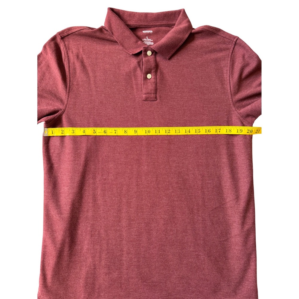 Sonoma Goods For Life Mens Large Burgundy Heathered Short Sleeve Polo Shirt - Picture 4 of 5